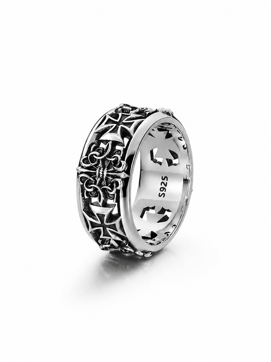 Vintage Cross Sterling Silver Biker Ring - product view