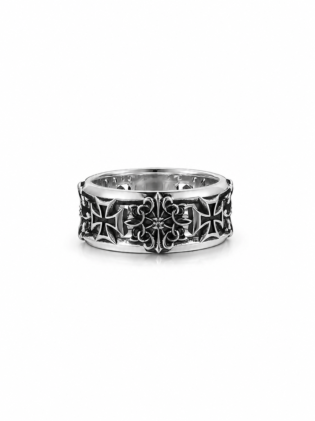 Vintage Cross Sterling Silver Biker Ring - product view 2