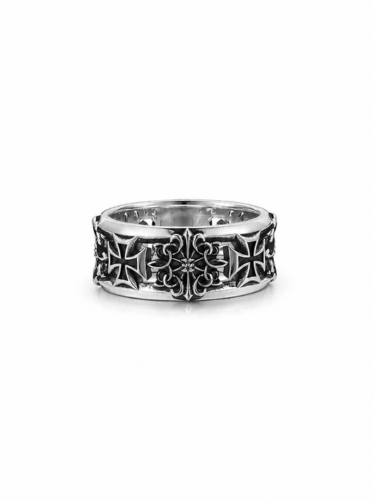 Vintage Cross Sterling Silver Biker Ring - product view 2
