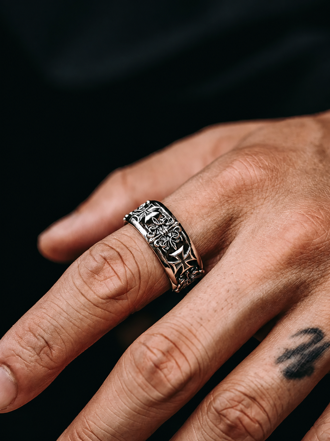 Vintage Cross Sterling Silver Biker Ring - product view 4