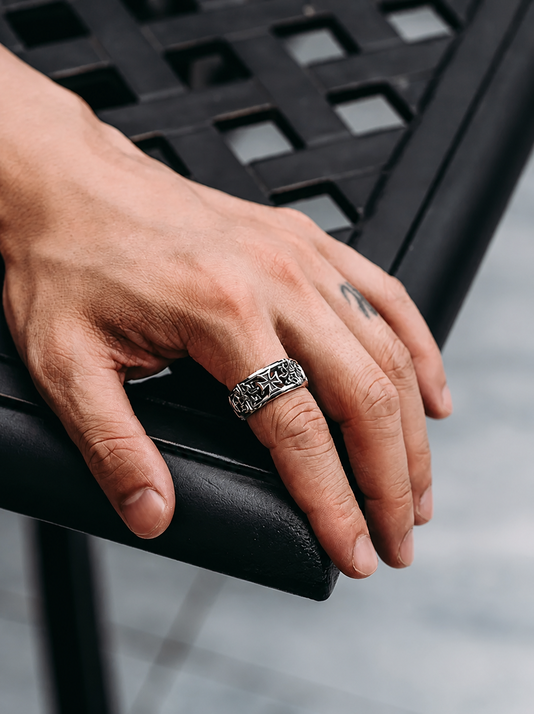 Vintage Cross Sterling Silver Biker Ring - product view 5