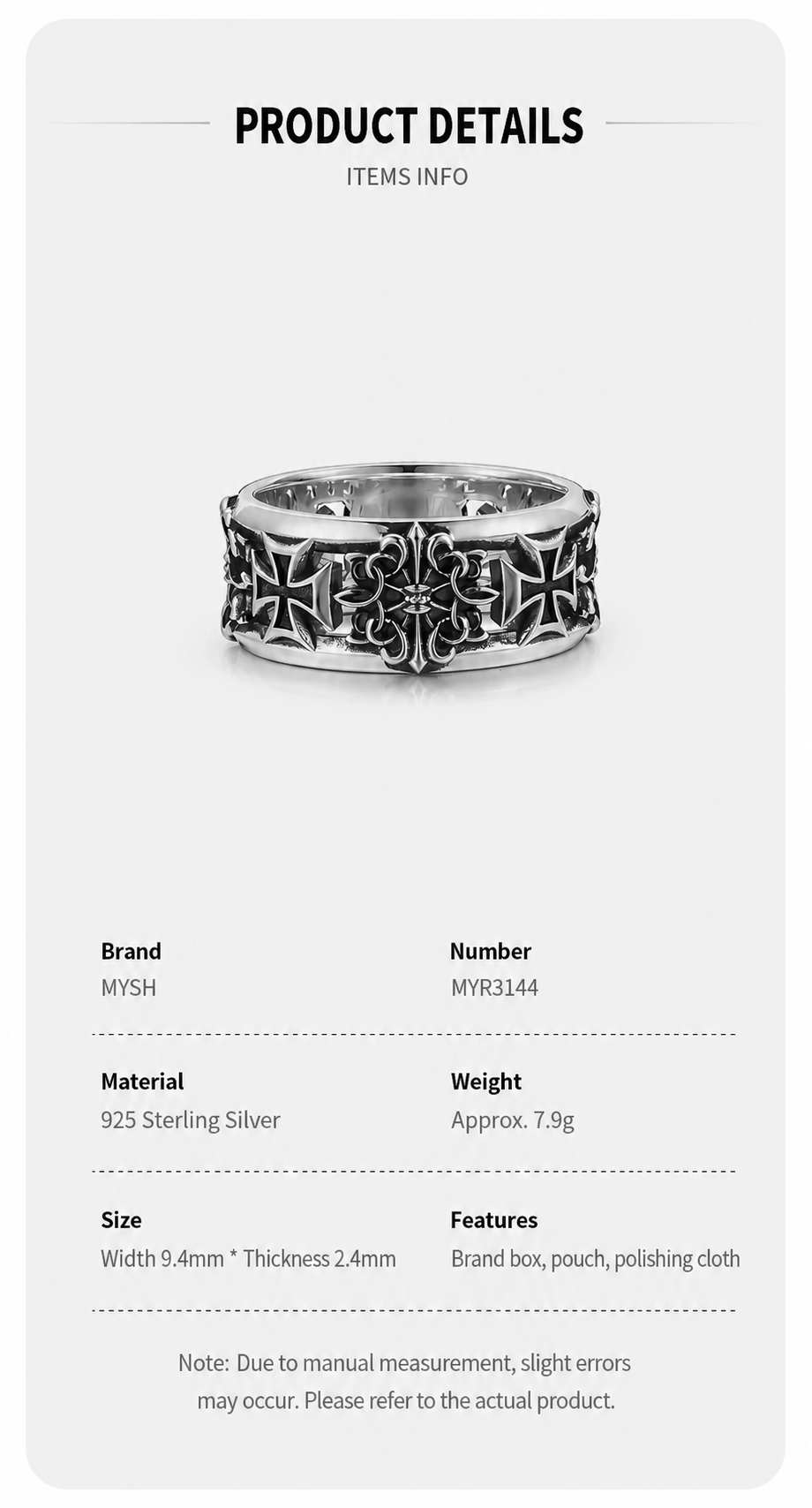 Vintage Cross Sterling Silver Biker Ring - English product detail 6