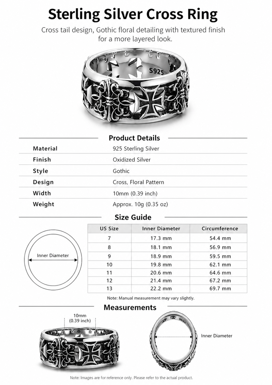 Vintage Cross Sterling Silver Biker Ring - English product detail 8