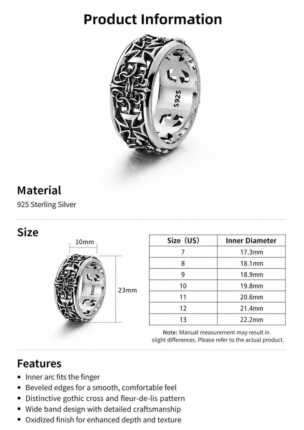 Vintage Cross Sterling Silver Biker Ring - English product detail 9