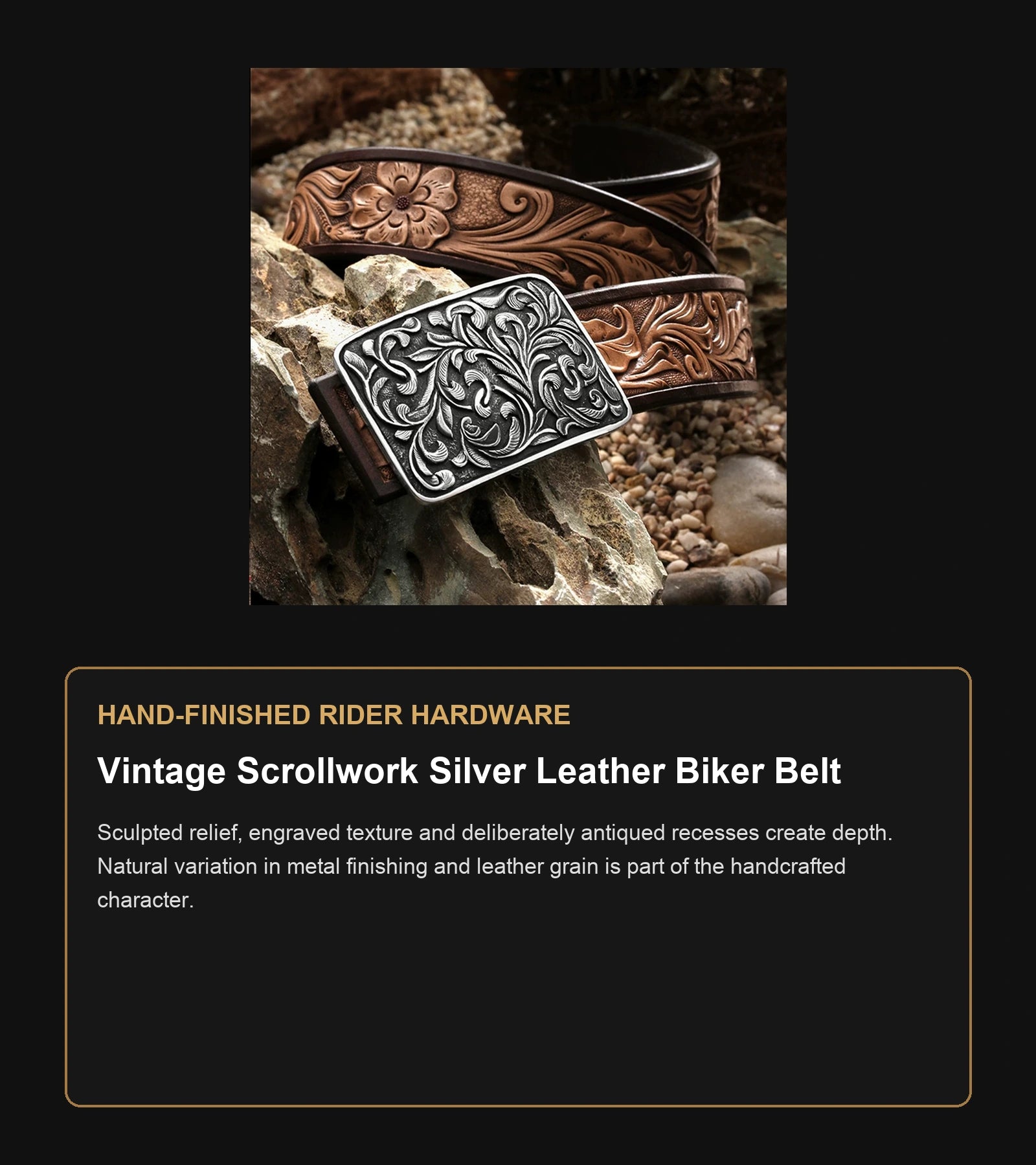 Vintage Scrollwork Silver Leather Biker Belt craftsmanship guide in English
