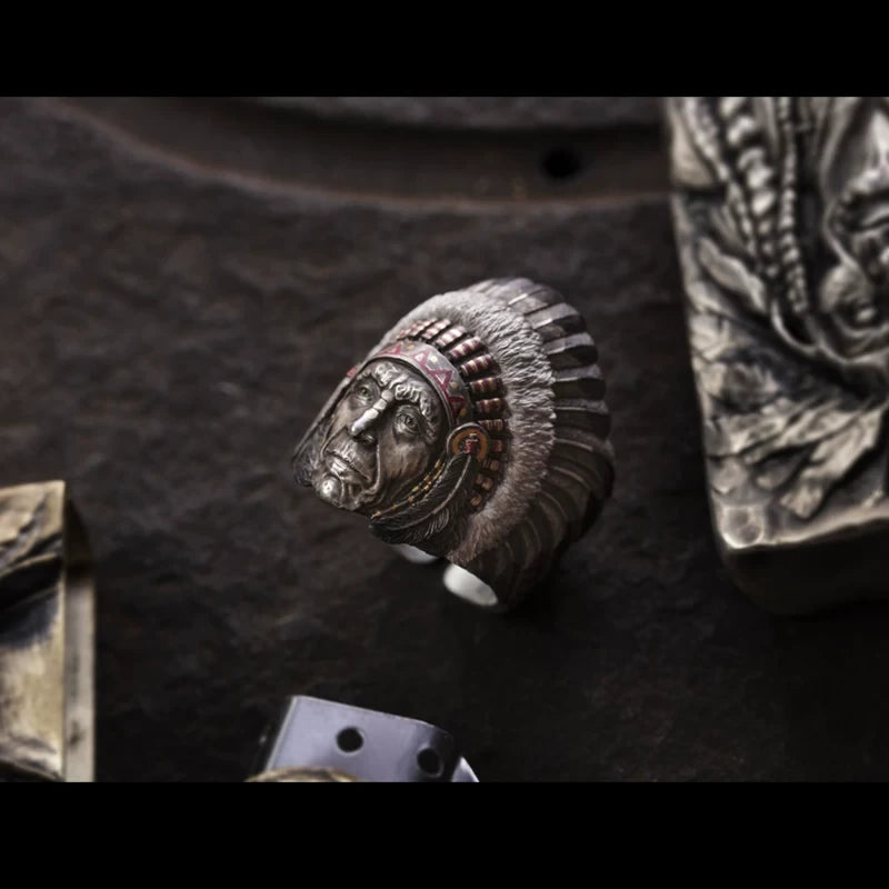 Warrior Chief 925 Sterling Silver Biker Ring – view 2