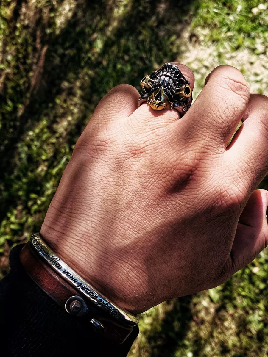 Wasteland Skull Mask 925 Sterling Silver Biker Ring — view 3