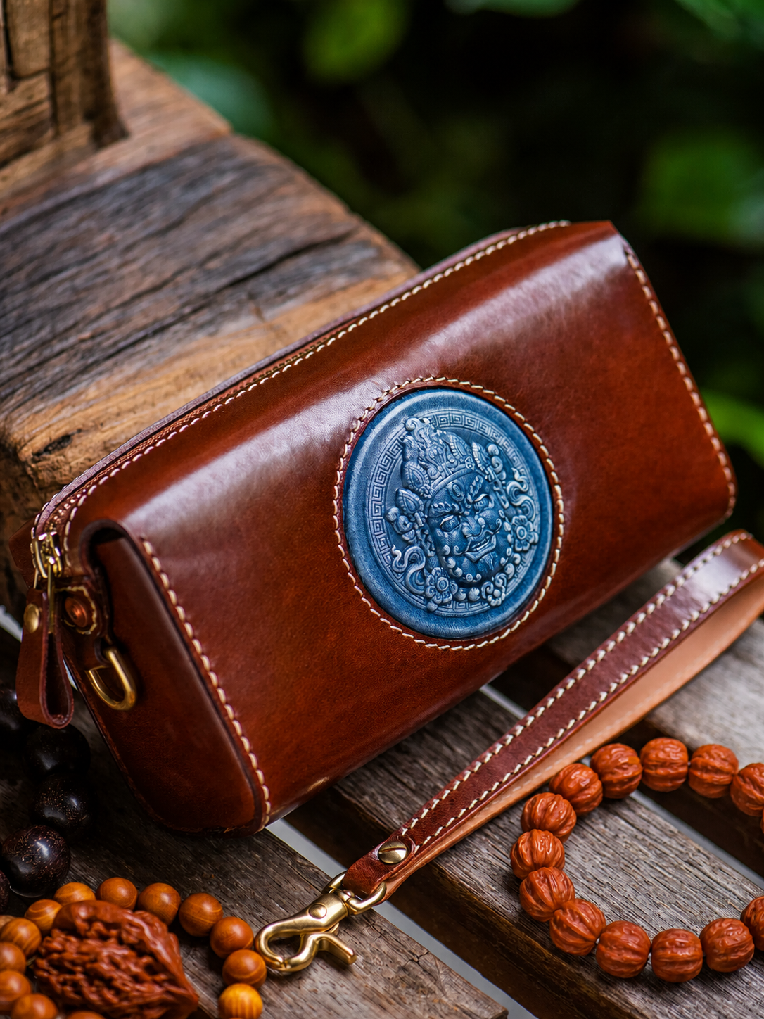 dark brown wealth guardian leather biker clutch wallet styled view