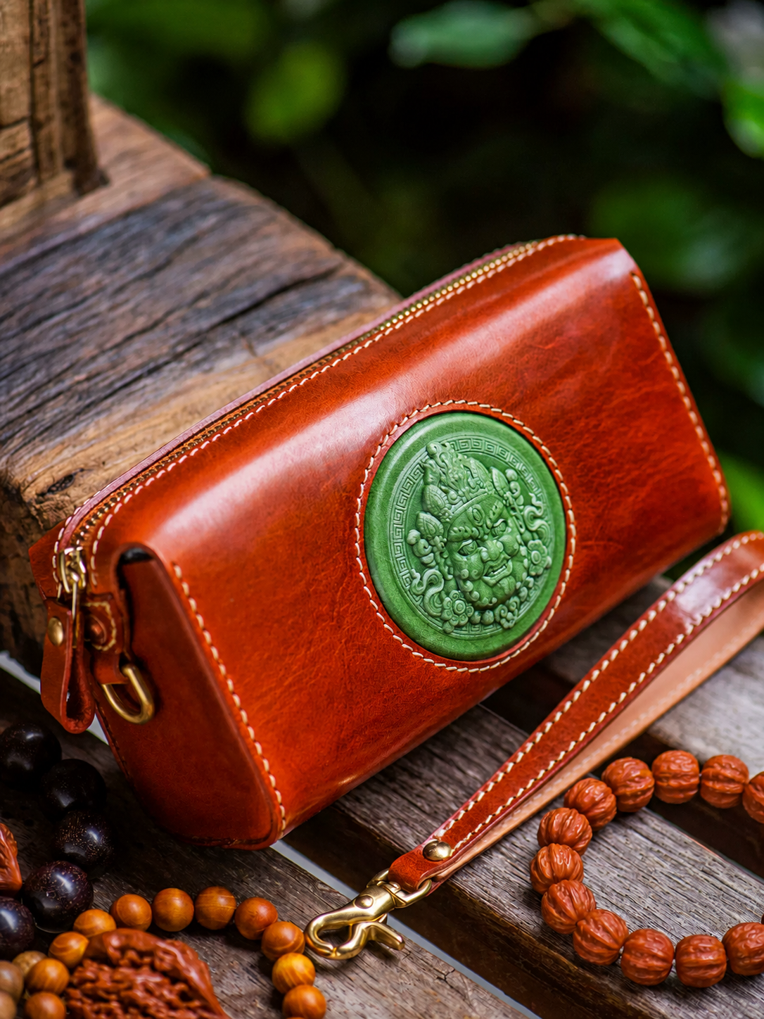 reddish brown wealth guardian leather biker clutch wallet styled view