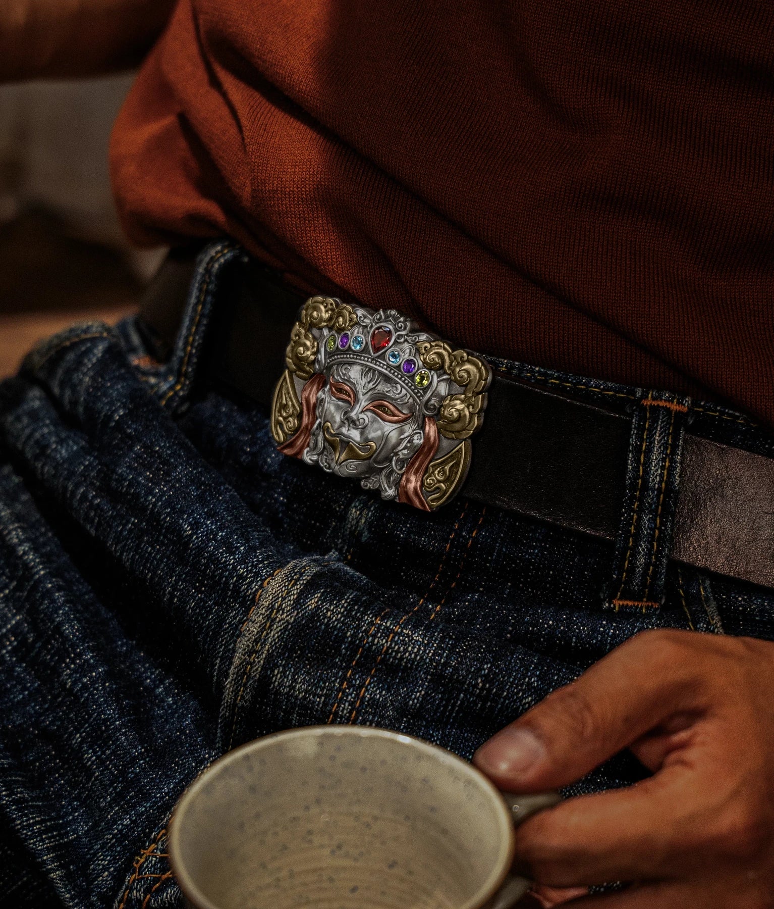 White Crane Immortal Mixed-Metal Biker Belt Buckle detail view 2