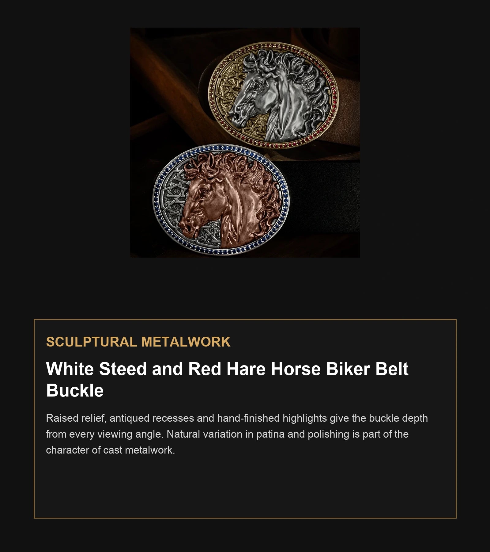 White Steed and Red Hare Horse Biker Belt Buckle craftsmanship guide in English