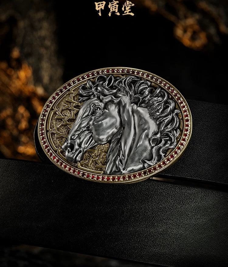 White Steed and Red Hare Horse Biker Belt Buckle detail view 1