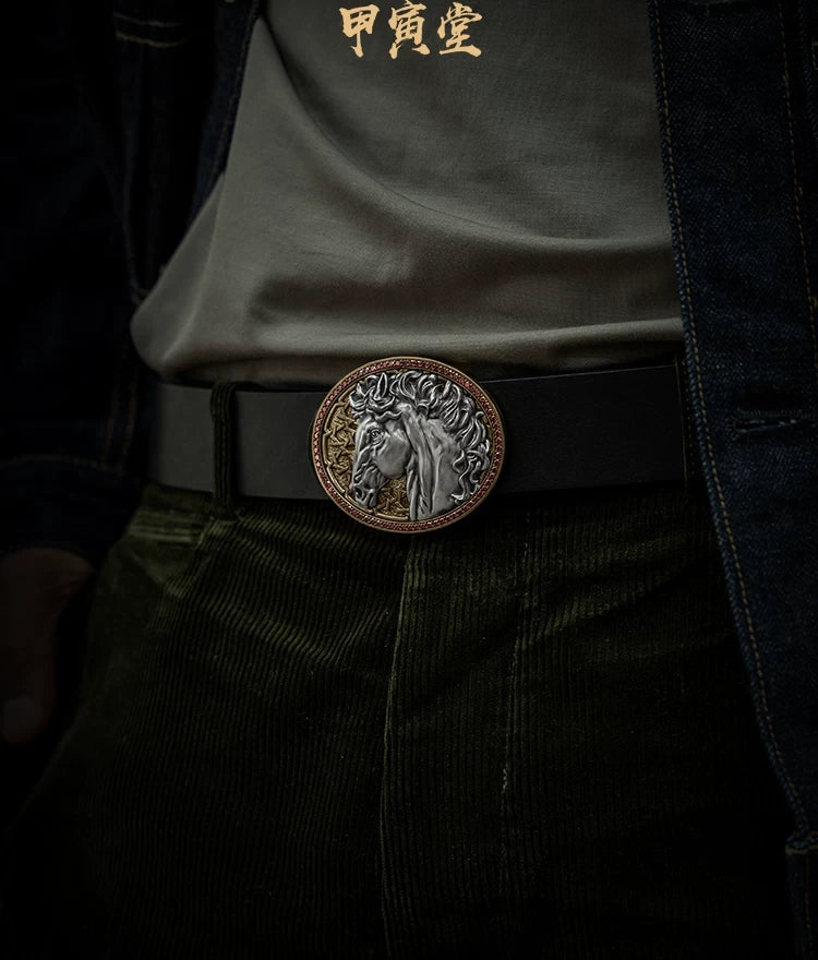 White Steed and Red Hare Horse Biker Belt Buckle detail view 3
