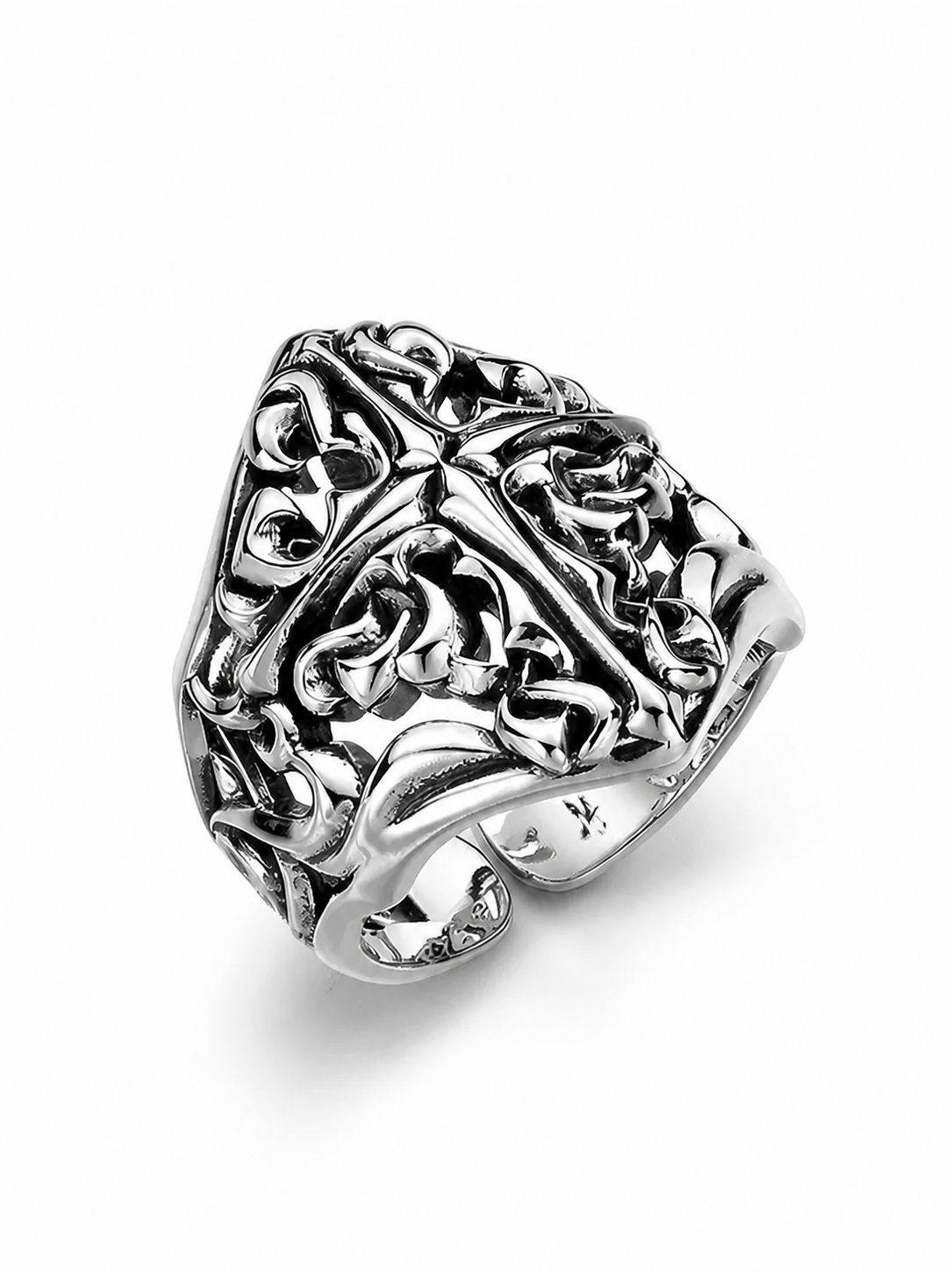 Wide Cross Open Sterling Silver Ring - product view