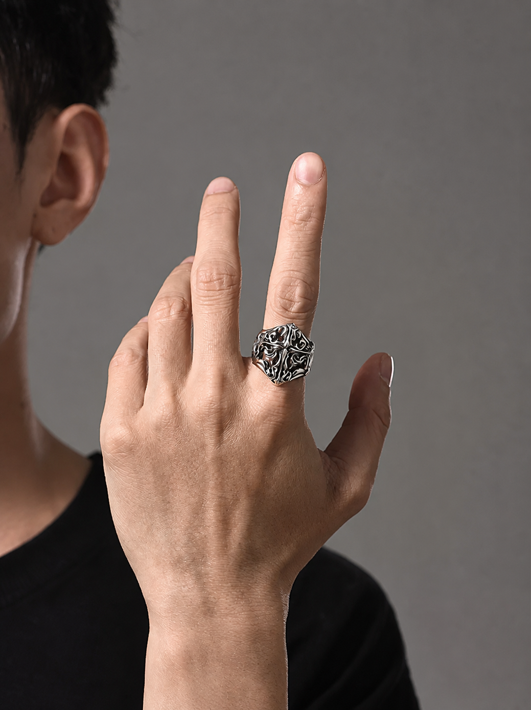 Wide Cross Open Sterling Silver Ring - product view 2