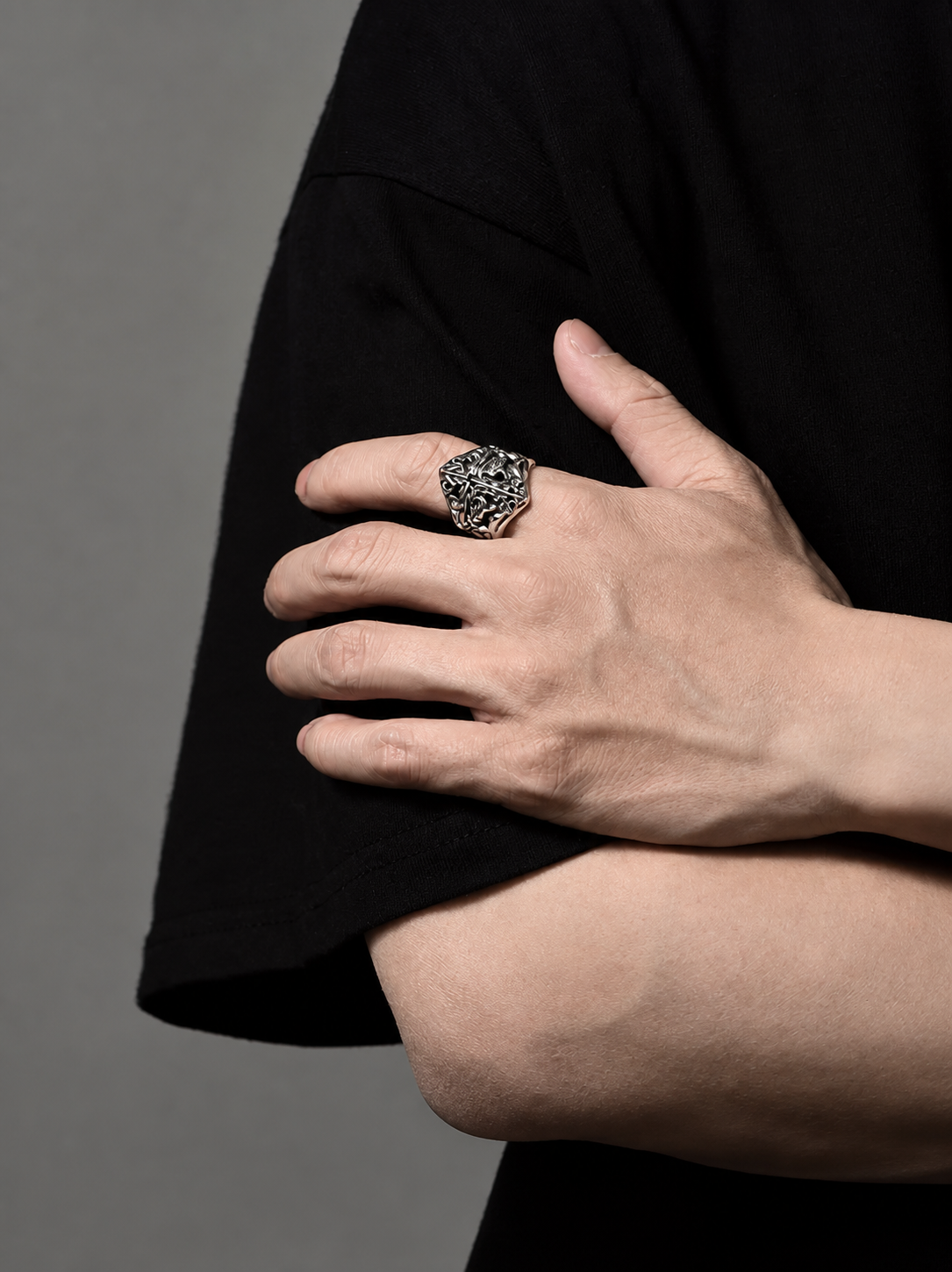 Wide Cross Open Sterling Silver Ring - product view 3