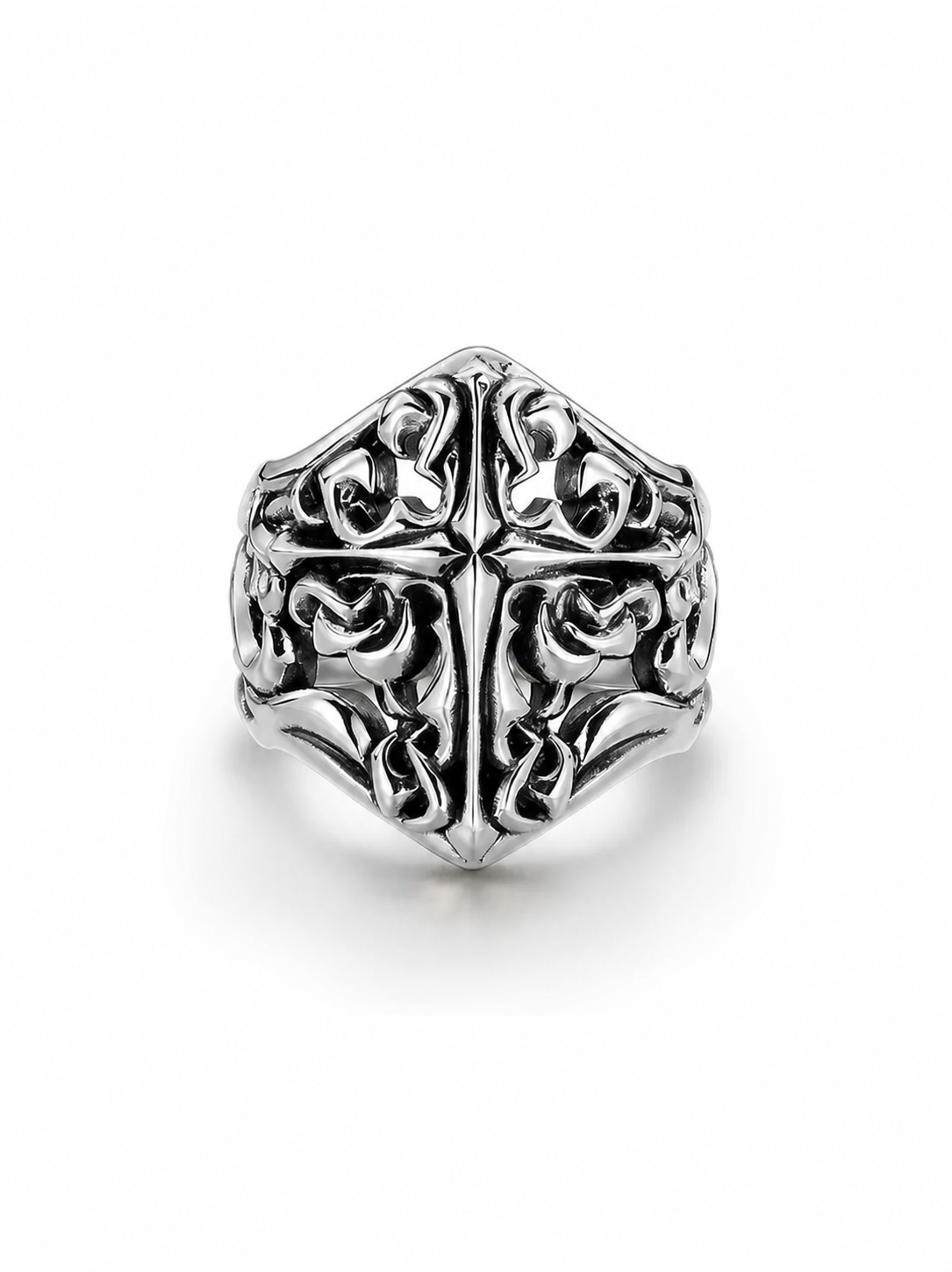 Wide Cross Open Sterling Silver Ring - product view 4