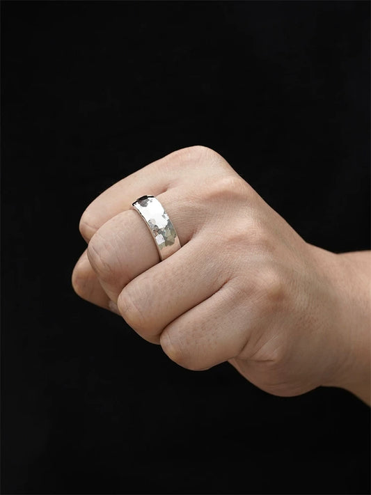 Wide Hammered 925 Sterling Silver Biker Band Ring product view 1