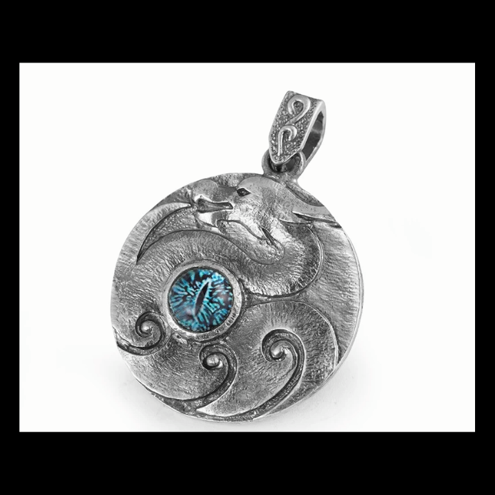 Winged Dragon eye sterling silver biker pendant