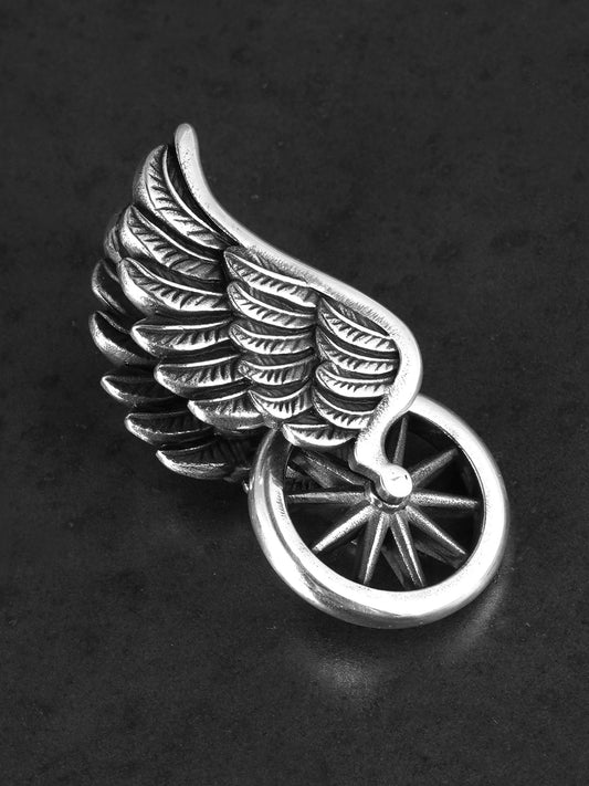winged motorcycle wheel sterling silver biker pendant product view 2