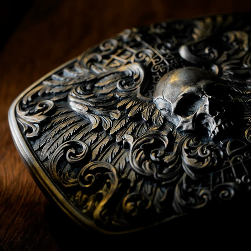 Winged Skull Sterling Silver Biker Belt Buckle 3 product angle