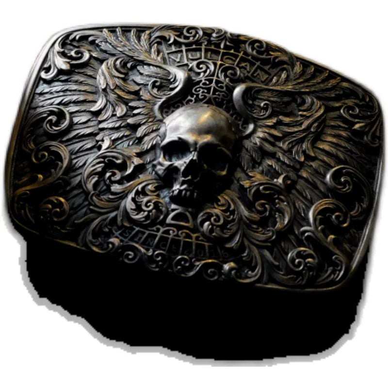 Winged Skull Sterling Silver Biker Belt Buckle 4 product angle