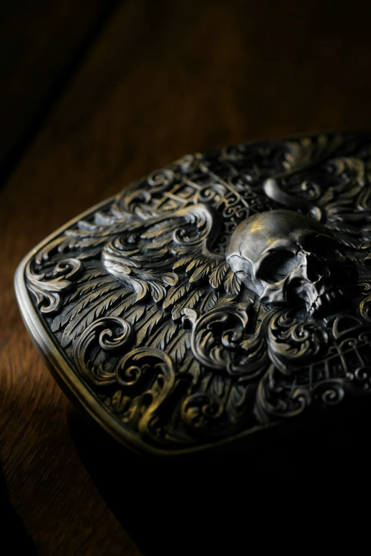 Winged Skull Sterling Silver Biker Belt Buckle 5 product angle