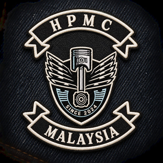 Woven motorcycle memorial patch showing fine thread detail and a clean edge.
