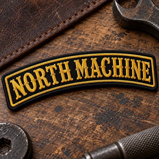 Macro comparison showing crisp small lettering on a high-definition woven motorcycle club name bar, showing custom motorcycle club name bar patch options.