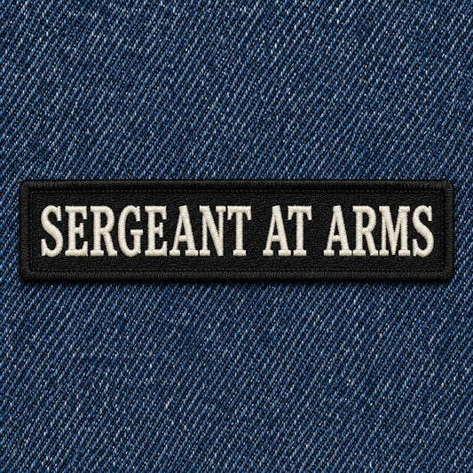 Macro comparison showing crisp small lettering on a high-definition woven motorcycle club name bar, showing custom motorcycle club name bar patch options.