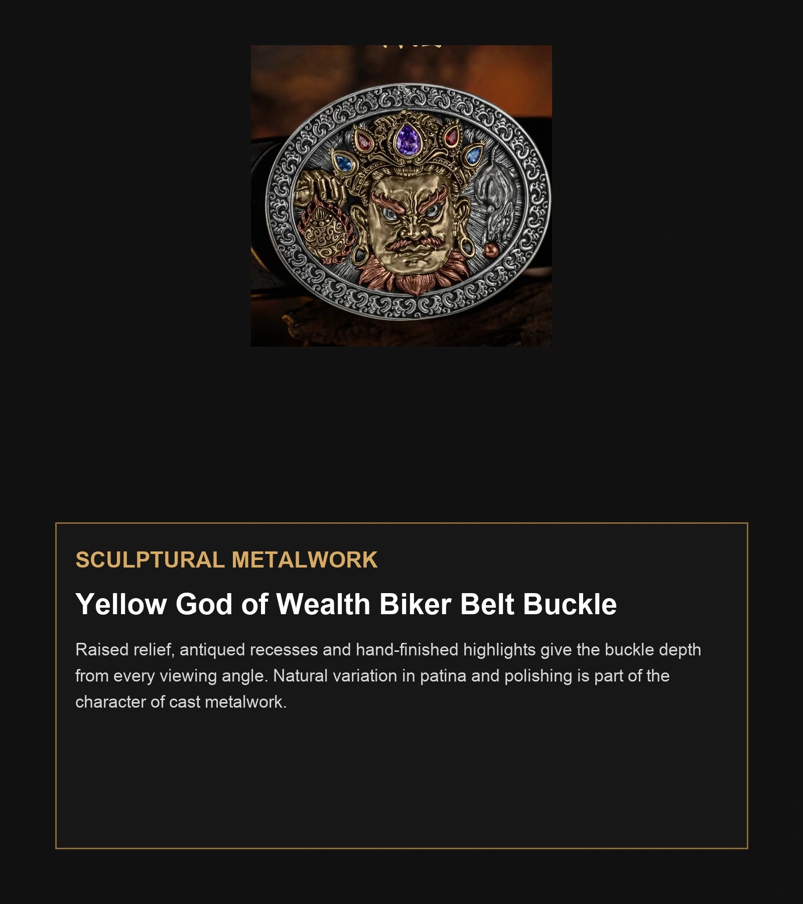 Yellow God of Wealth Biker Belt Buckle craftsmanship guide in English