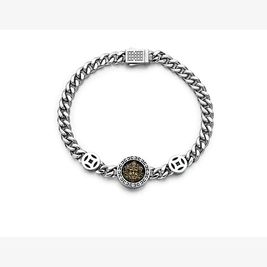 Yellow Wealth Deity Sterling Silver Biker Bracelet – product view