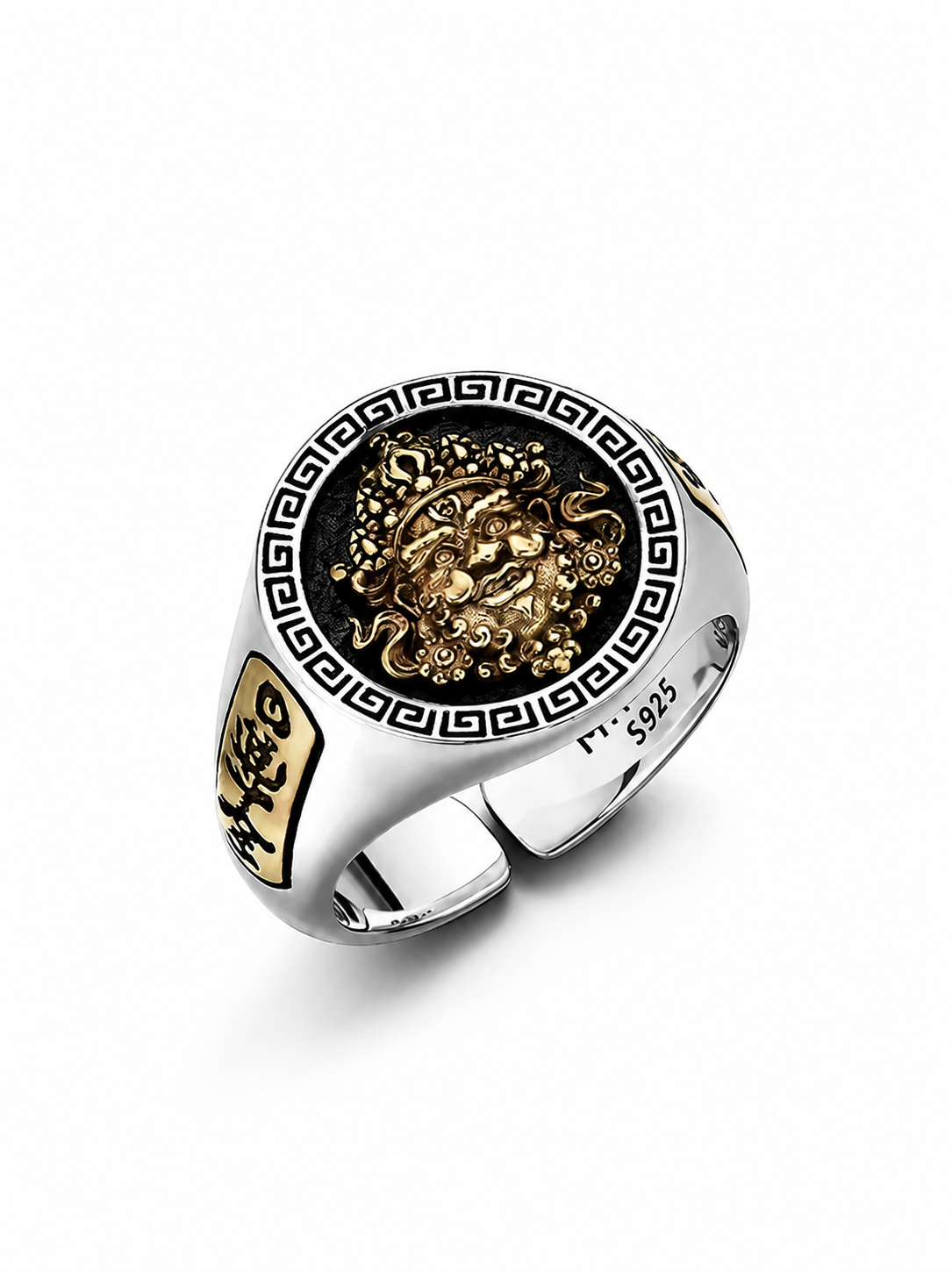 Yellow Wealth God Sterling Silver Biker Ring - product view