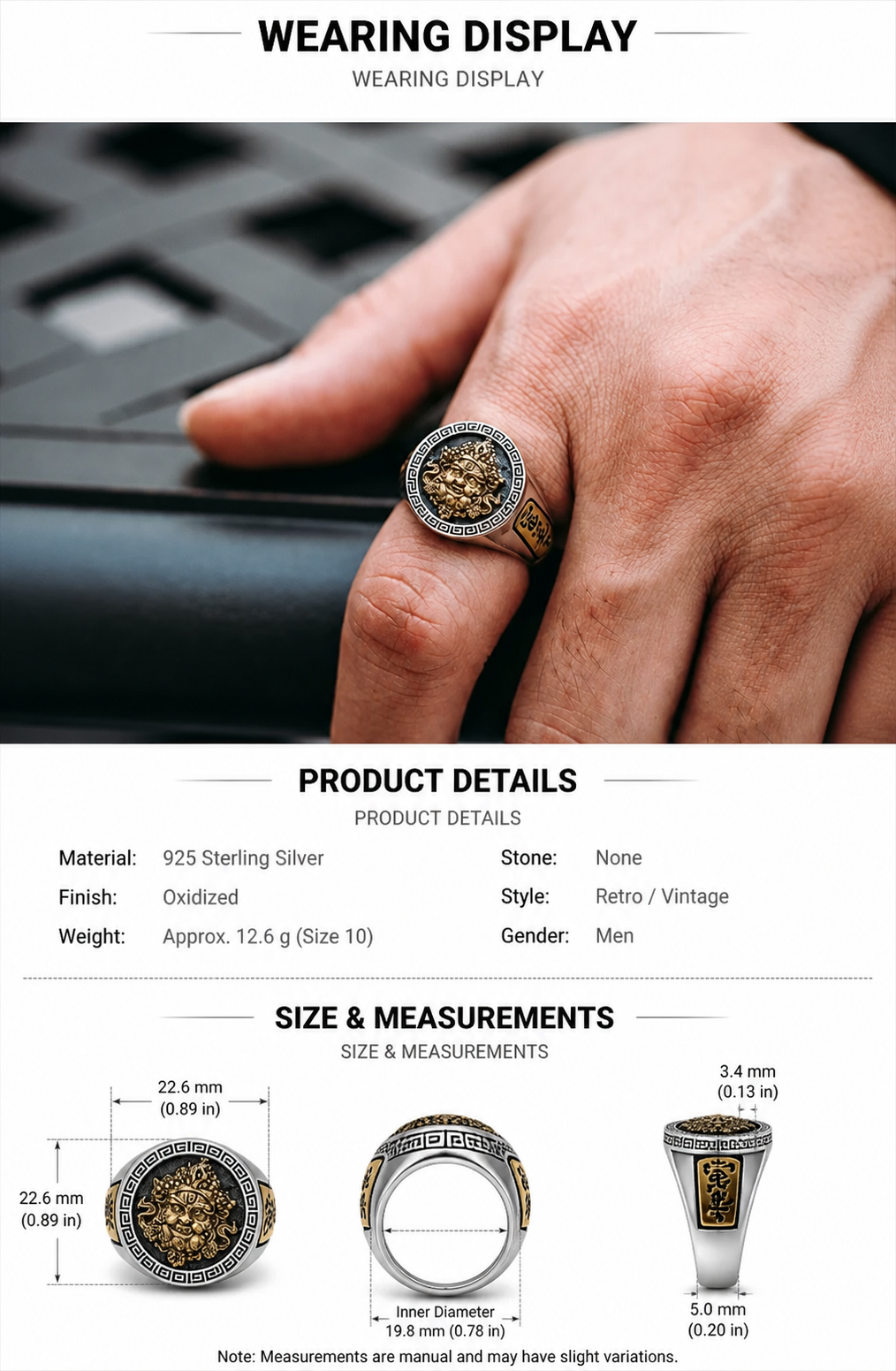 Yellow Wealth God Sterling Silver Biker Ring - English product detail 10