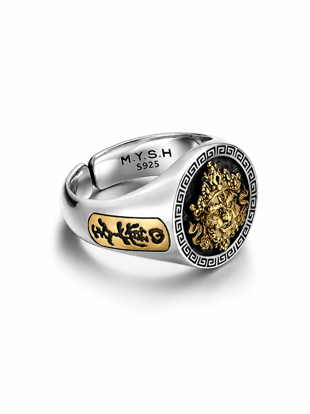 Yellow Wealth God Sterling Silver Biker Ring - product view 2