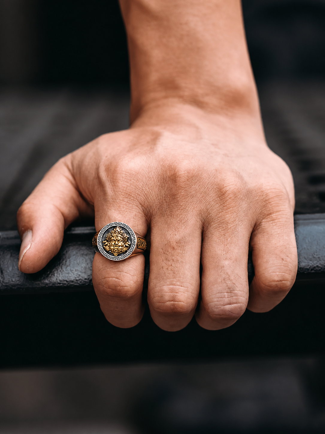 Yellow Wealth God Sterling Silver Biker Ring - product view 3
