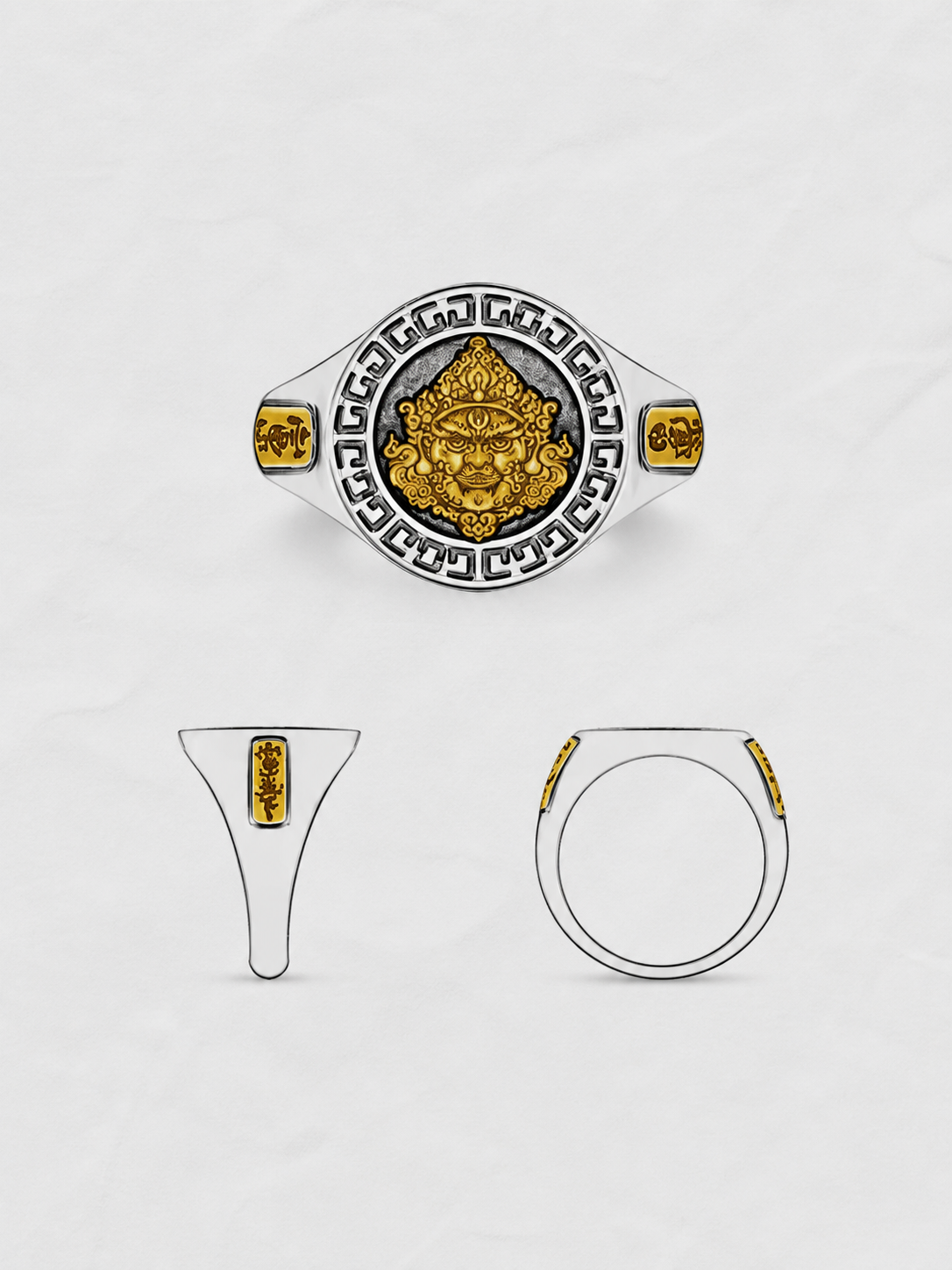 Yellow Wealth God Sterling Silver Biker Ring - product view 5