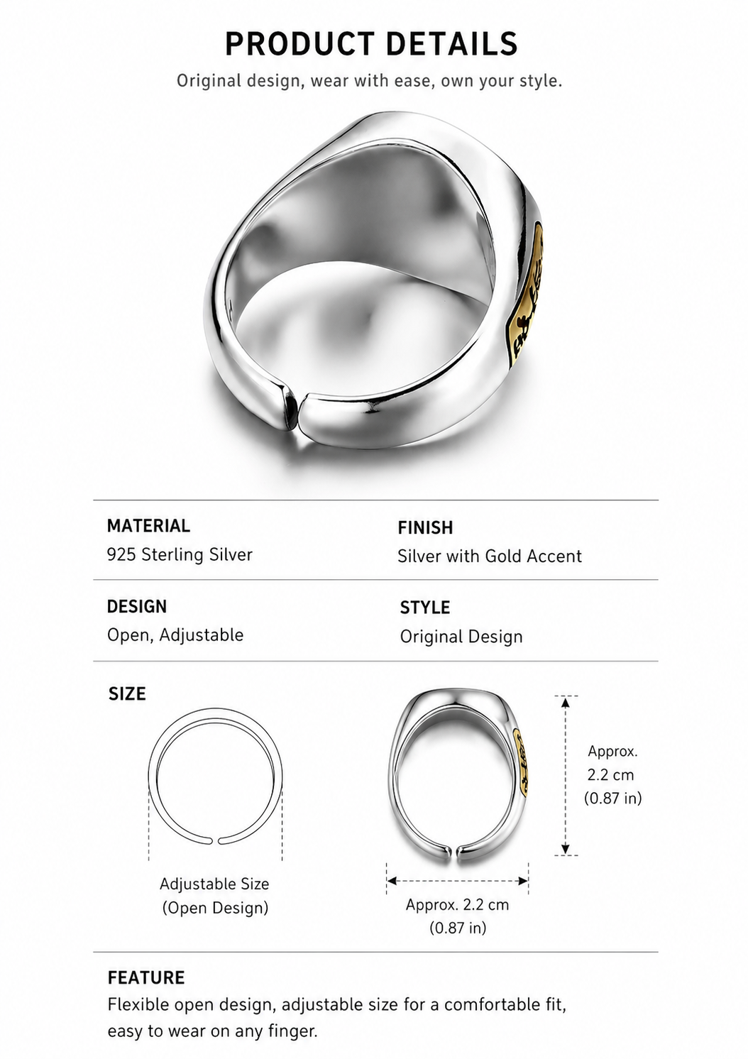 Yellow Wealth God Sterling Silver Biker Ring - English product detail 9