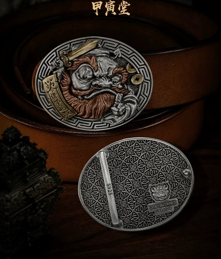 Zhong Kui Guardian 3D Relief Biker Belt Buckle detail view 2