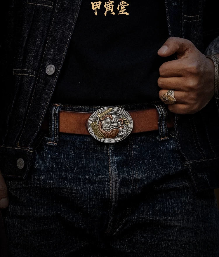 Zhong Kui Guardian 3D Relief Biker Belt Buckle detail view 3