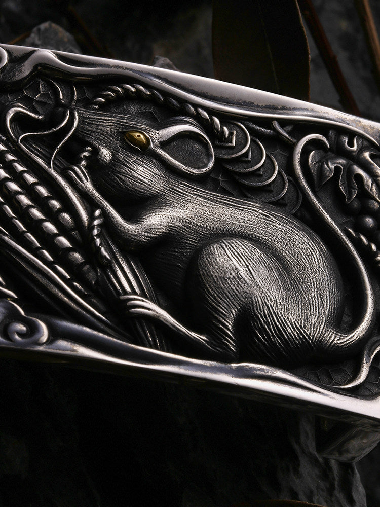 Zodiac Golden Rat Silver Deerskin Biker Belt — alternate product view 1
