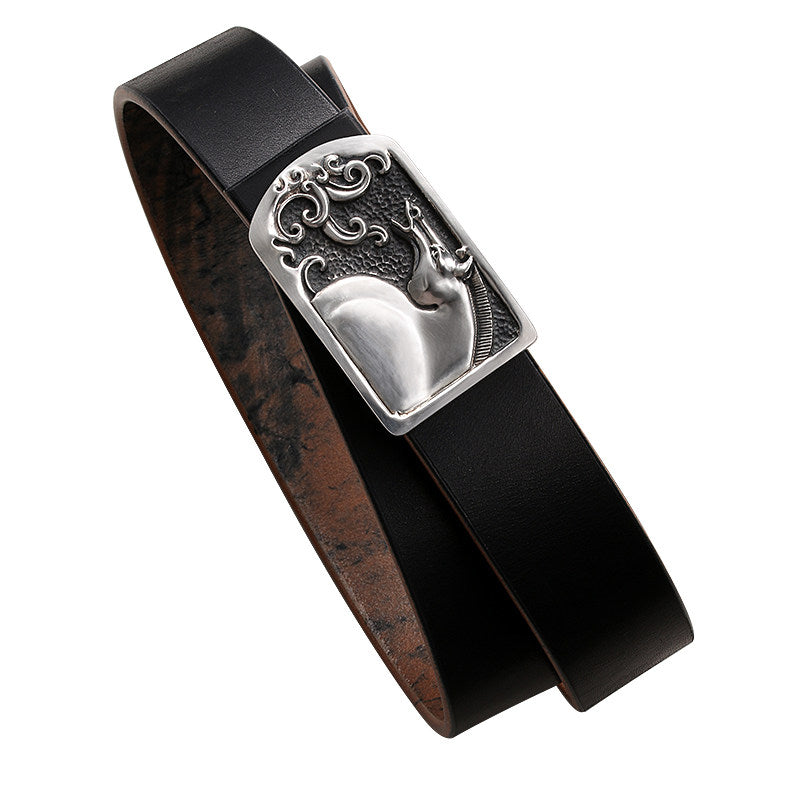 Zodiac Horse Silver Leather Biker Belt — product view