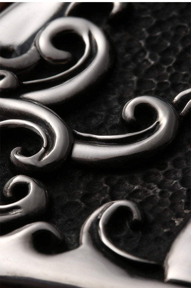 Zodiac Horse Silver Leather Biker Belt — detail view 6