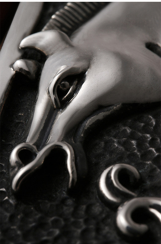 Zodiac Horse Silver Leather Biker Belt — detail view 7