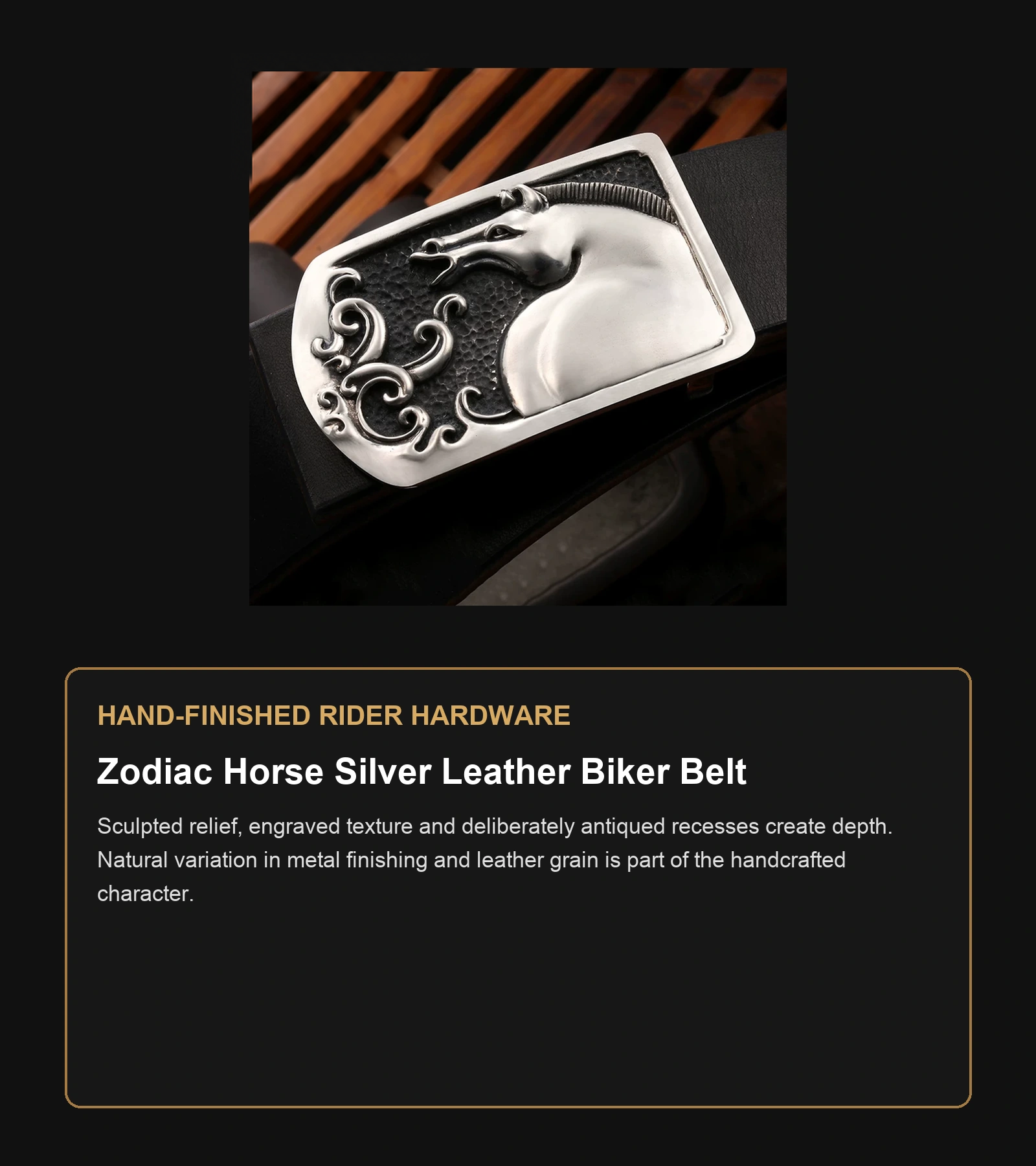 Zodiac Horse Silver Leather Biker Belt craftsmanship guide in English