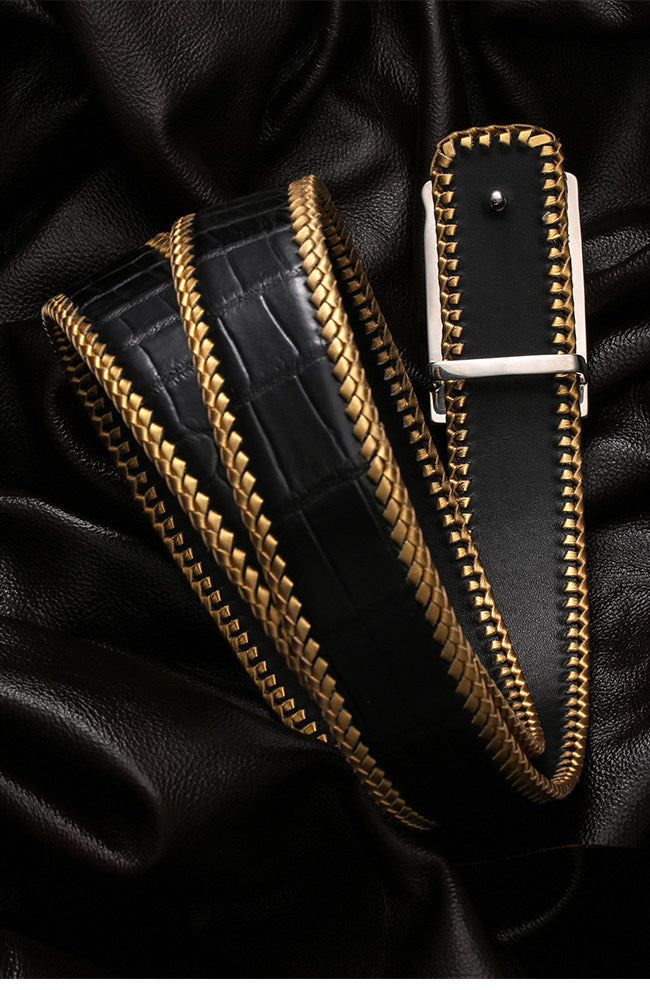 Zodiac Lucky Pig Silver Leather Biker Belt — detail view 6