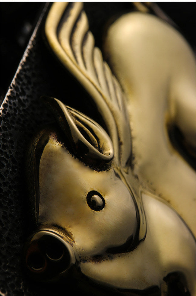 Zodiac Lucky Pig Silver Leather Biker Belt — detail view 13