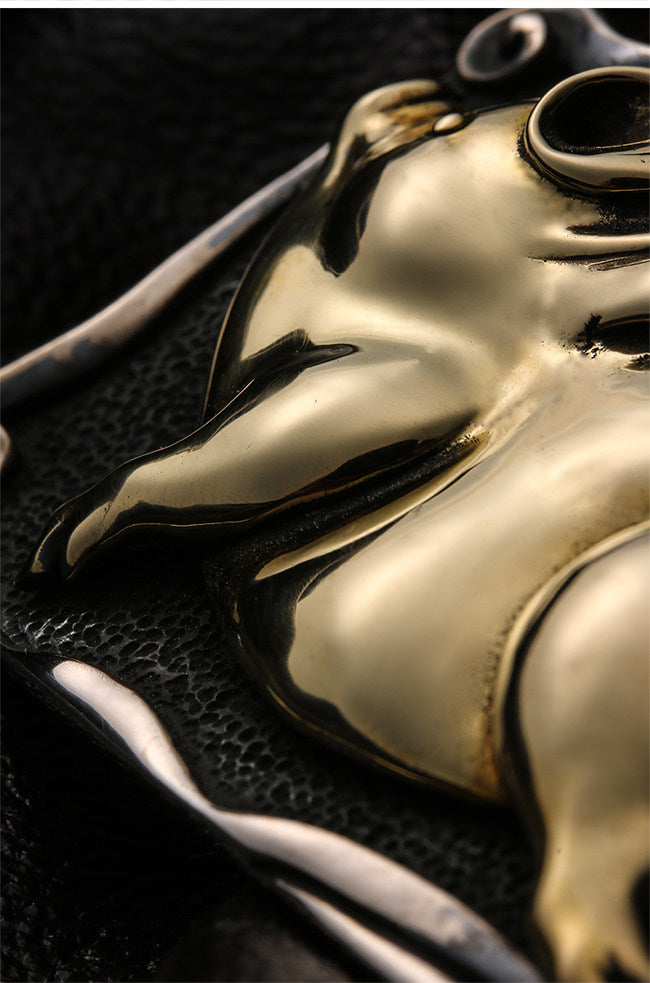 Zodiac Lucky Pig Silver Leather Biker Belt — detail view 15