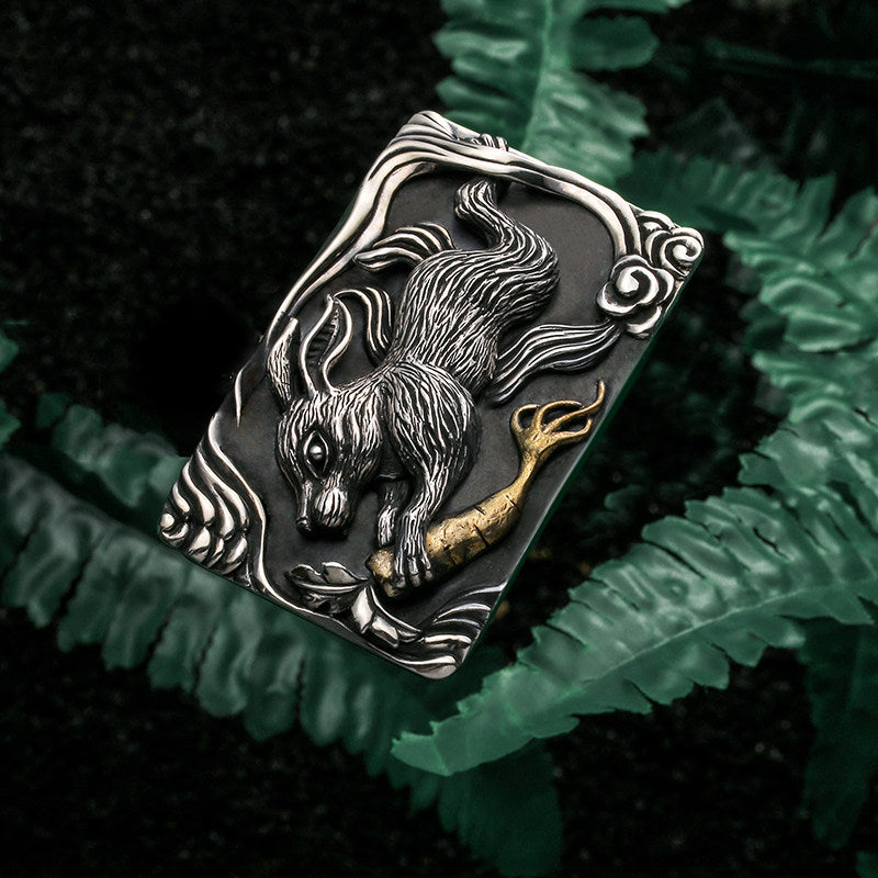 Zodiac Rabbit Silver Ostrich Leather Biker Belt — product view