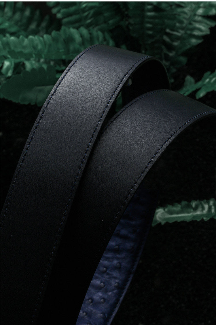 Zodiac Rabbit Silver Ostrich Leather Biker Belt — detail view 2